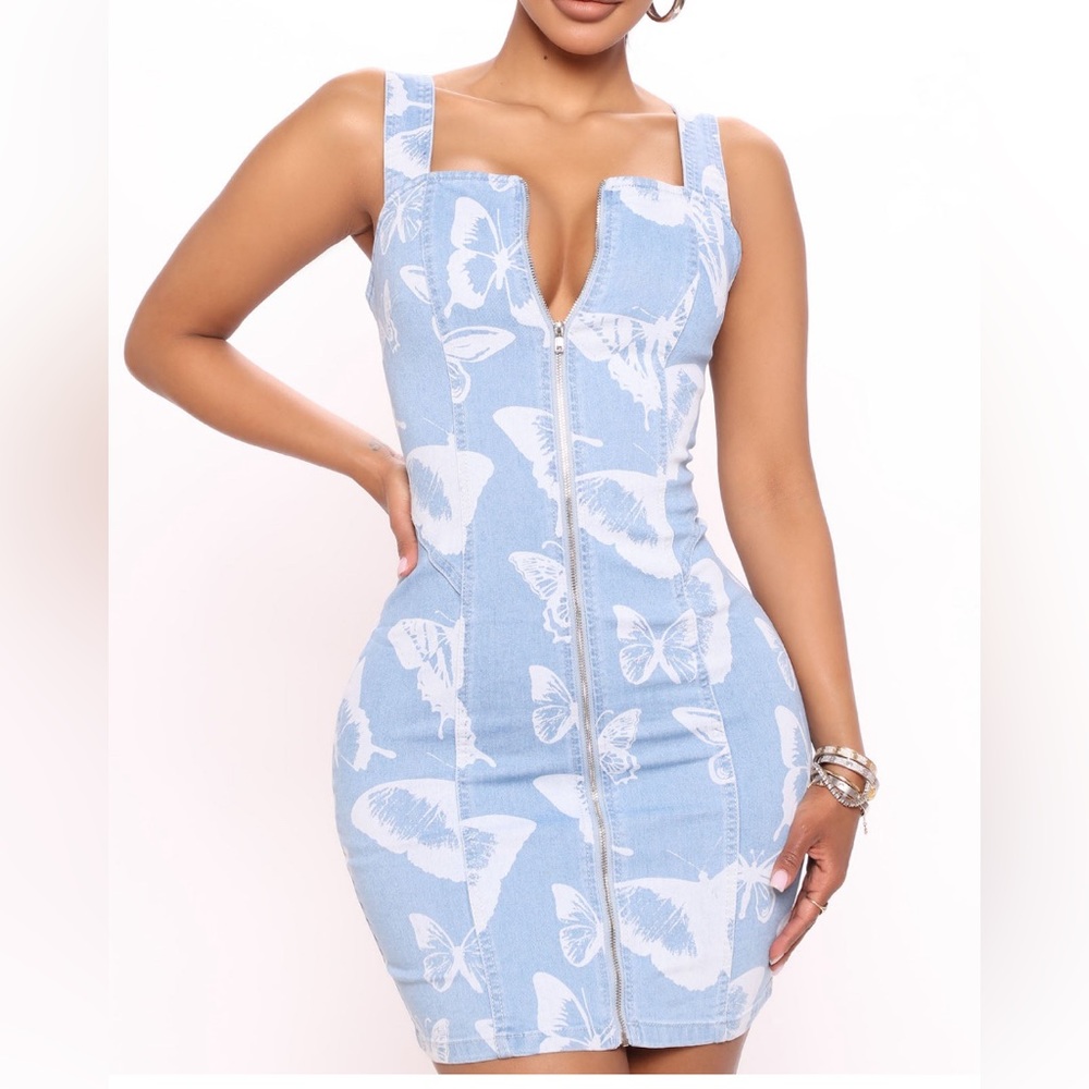 NWT Fashion Nova “Give Me Butterflies” Denim Mini Dress